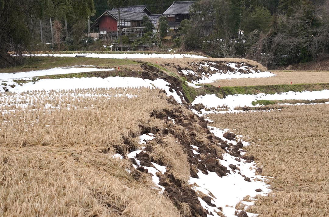 地震で2メートル近くの段差が発生した珠洲市若山町の水田(撮影:2024年2月 関口威人)