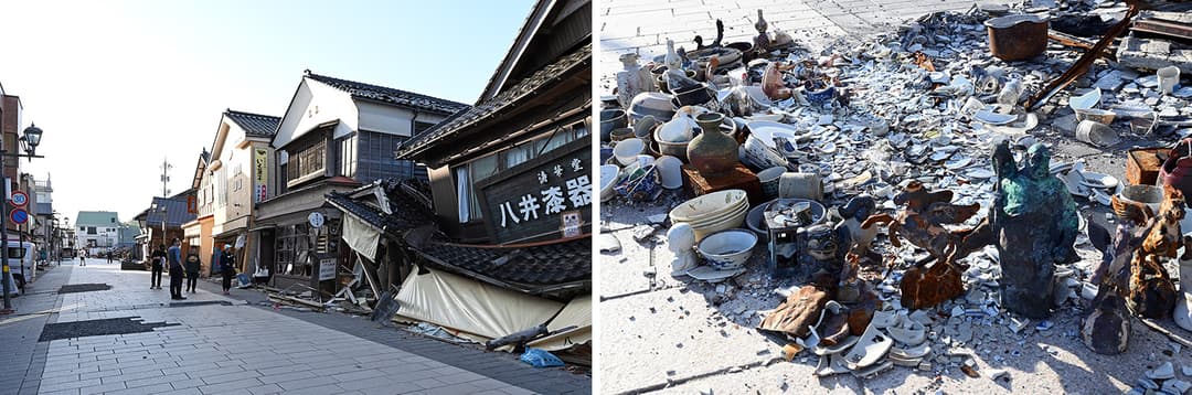 解体工事前の本町商店街・朝市通り。このあと2024年6月から翌年4月にかけて大規模な解体工事が行われた(2024年5月撮影)