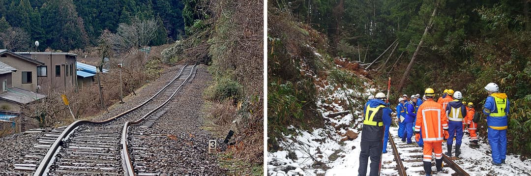 沿線50か所以上で土砂崩れ、陥没、線路の歪みや断線など甚大な被害があった(画像:のと鉄道提供)