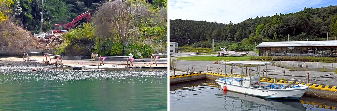 能登町では地震による沈下で海面と陸の間隔が狭くなり、雨や潮位の変化で海水が溢れることがある(撮影:2025年10月)